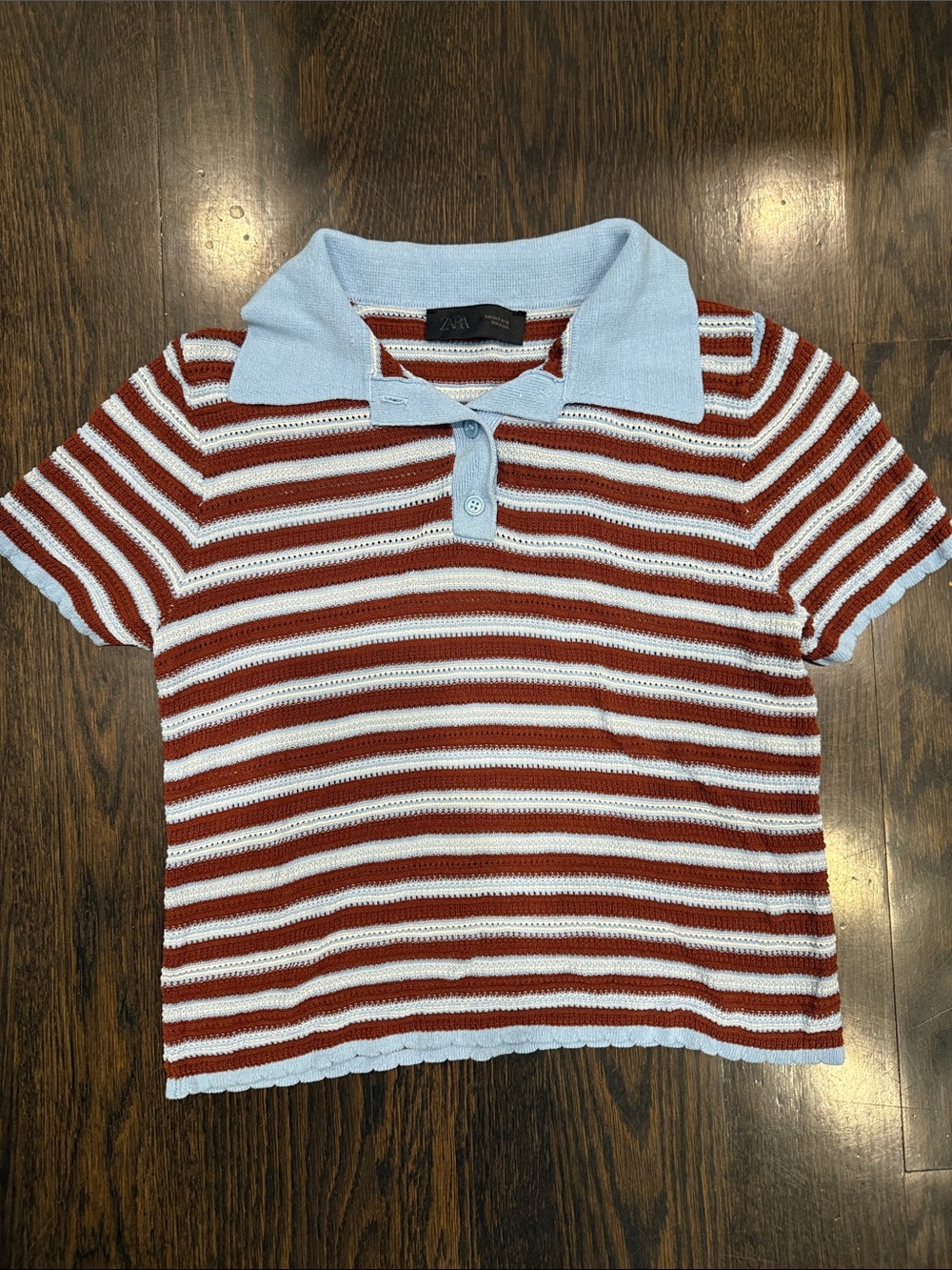 Zara brown Rust & Light Blue Striped Knit Polo